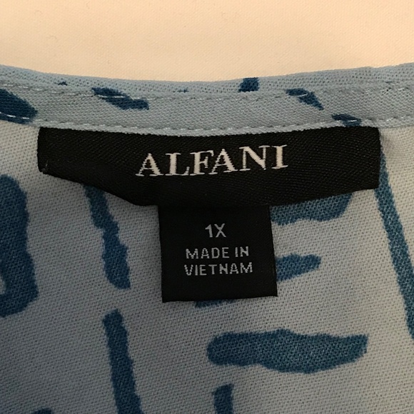 ALFANI Crew Neck Flare Long Sleeve Blouse Blue High Low Hem Women’s Plus Size 1X - Picture 15 of 16